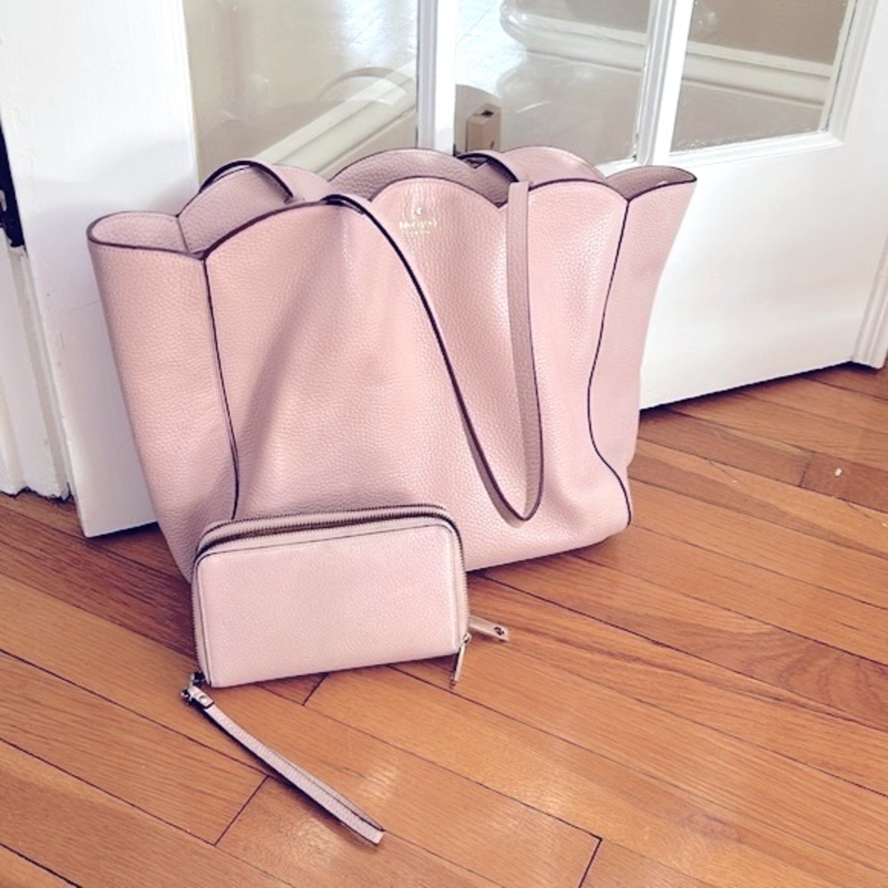 Kate Spade New York Leewood Place Rainn Scalloped Leather Pink Tote and Wallet